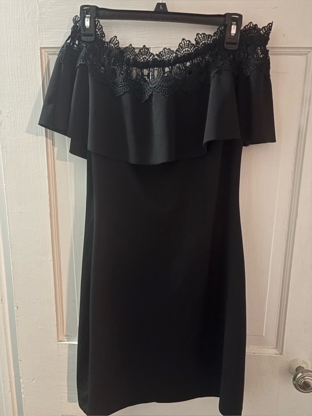 BCX Black One-Shoulder Ruffle Dress with Lace Trim